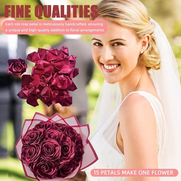 300 Premade Satin Ribbon Rose Petals: DIY Eternal Roses (Wine Red) - Image 2