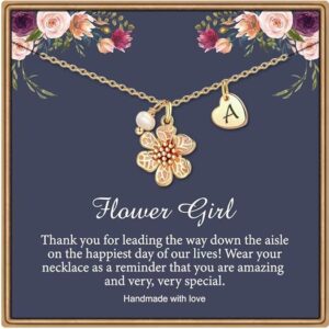 IEFLIFE Flower Girl Gifts - 14K Gold Plated Heart Initial Necklace Wedding Gift for Girls