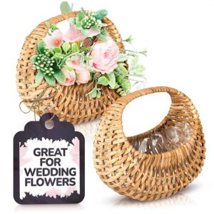 Small Flower Girl Basket Set of 2: Multifunctional Wicker with Waterproof Lining (6.30" x 5.12" x 3.75")
