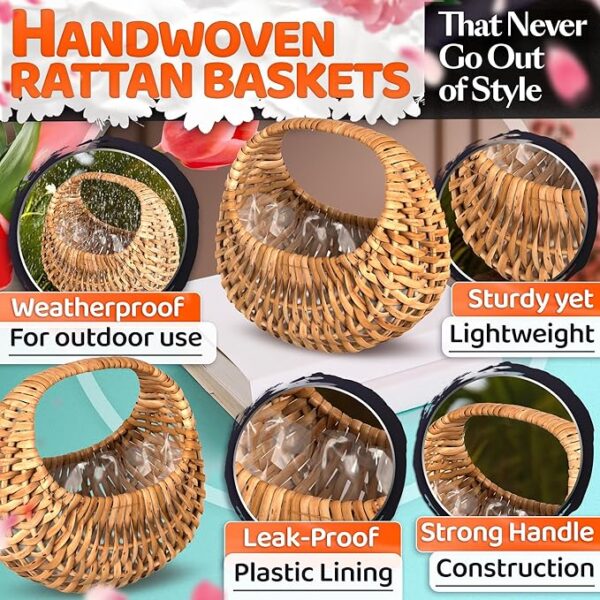 Small Flower Girl Basket Set of 2: Multifunctional Wicker with Waterproof Lining (6.30" x 5.12" x 3.75") - Image 3