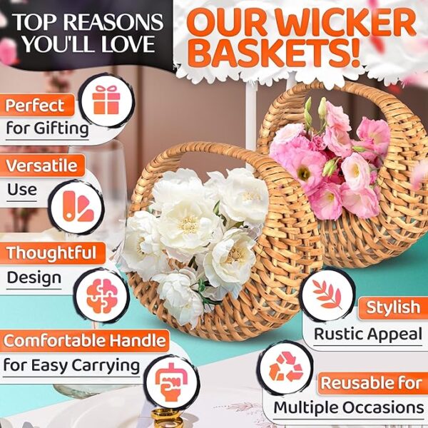 Small Flower Girl Basket Set of 2: Multifunctional Wicker with Waterproof Lining (6.30" x 5.12" x 3.75") - Image 4