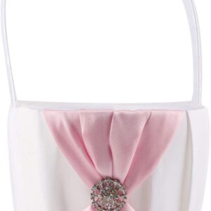 Pink Satin and Artificial Crystal Decor for Flower Girl Basket