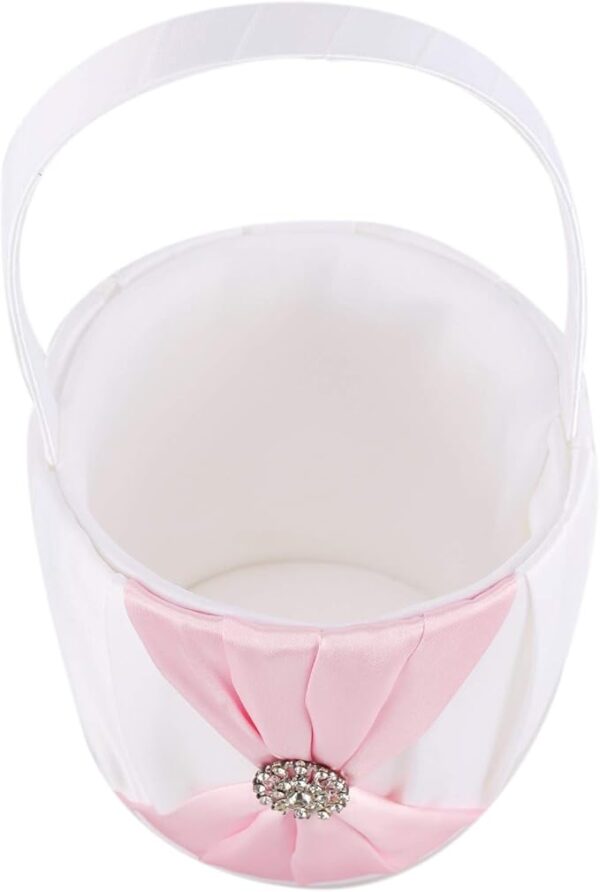 Pink Satin and Artificial Crystal Decor for Flower Girl Basket - Image 3