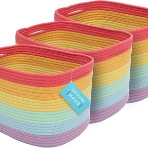 3-Pack Rope Rainbow Storage Baskets: Classroom & Nursery Organizer.