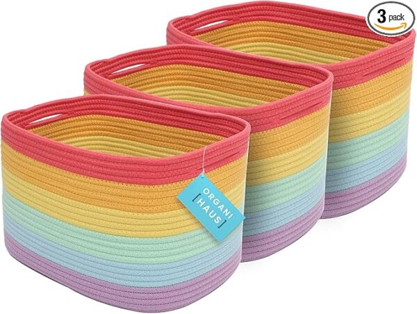 3-Pack Rope Rainbow Storage Baskets: Classroom & Nursery Organizer.