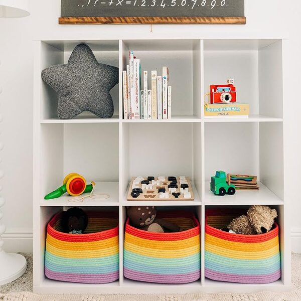 3-Pack Rope Rainbow Storage Baskets: Classroom & Nursery Organizer. - Image 3