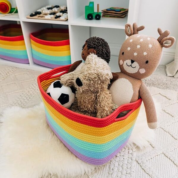 3-Pack Rope Rainbow Storage Baskets: Classroom & Nursery Organizer. - Image 4