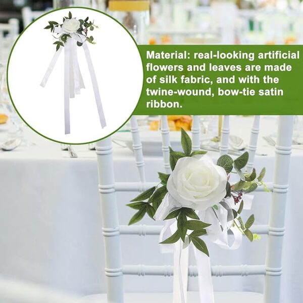 6 Pcs White Rose Wedding Chair Back Flowers - Image 2