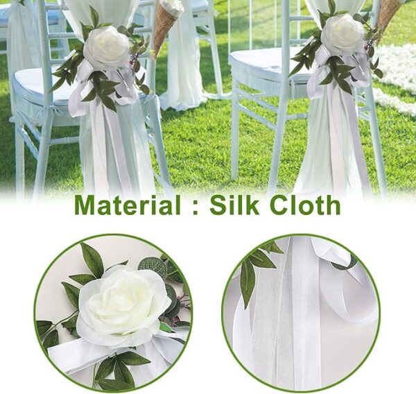 6 Pcs White Rose Wedding Chair Back Flowers - Image 4