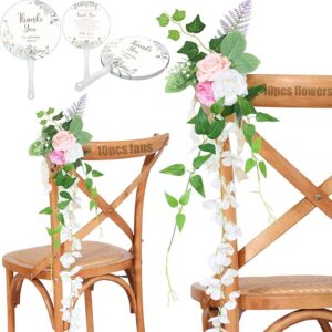 10pcs Wedding Aisle Decorations: Pink Champagne Roses & Greenery, 10 Fans.