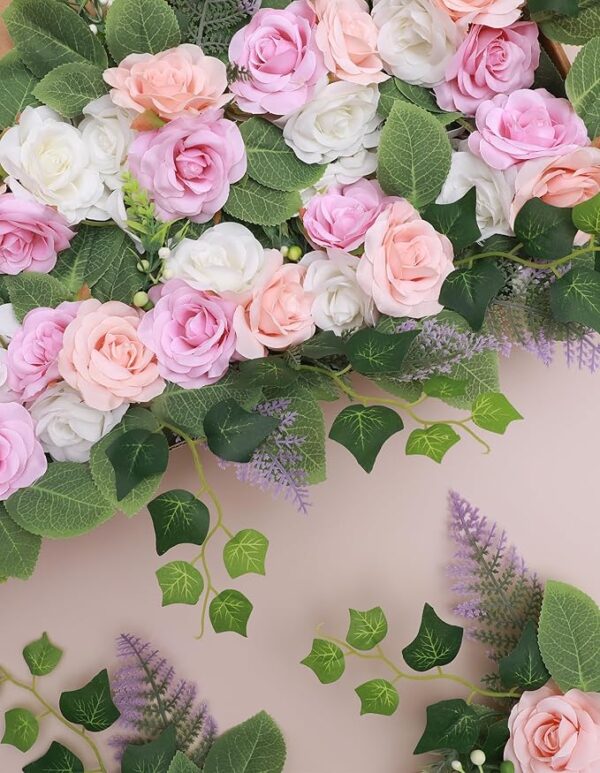 10pcs Wedding Aisle Decorations: Pink Champagne Roses & Greenery, 10 Fans. - Image 2