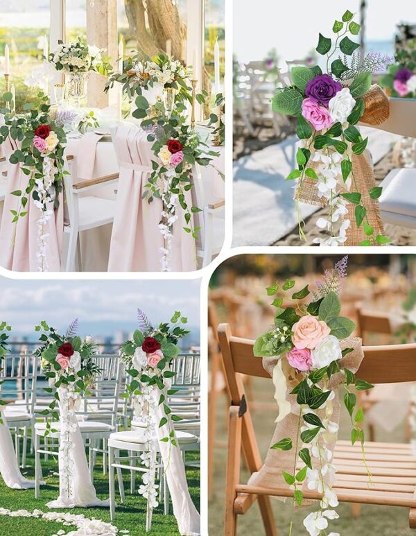 10pcs Wedding Aisle Decorations: Pink Champagne Roses & Greenery, 10 Fans. - Image 4