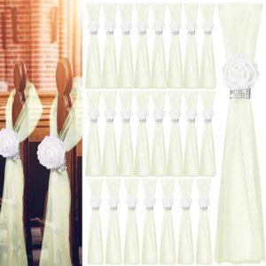 Wedding Aisle Decorations (Set of 24): White Roses & Rhinestone (Green)