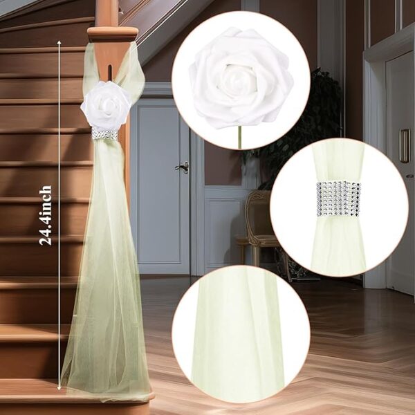 Wedding Aisle Decorations (Set of 24): White Roses & Rhinestone (Green) - Image 2