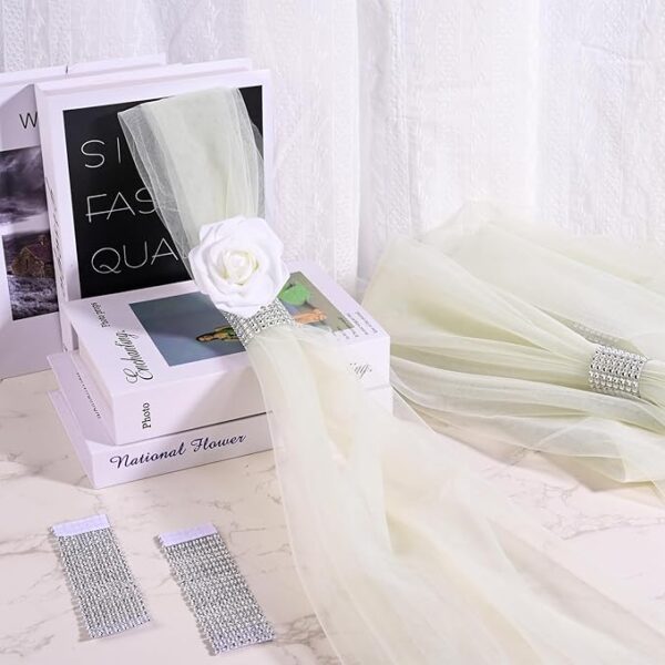 Wedding Aisle Decorations (Set of 24): White Roses & Rhinestone (Green) - Image 3
