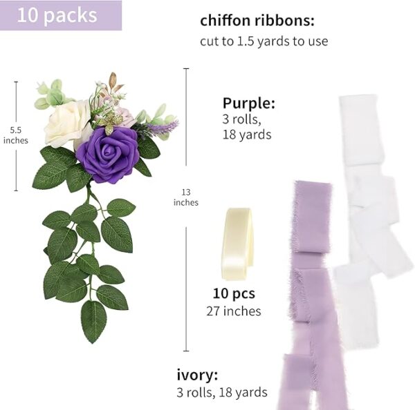 Purple Pew Flowers with Eucalyptus and Ribbons for church chair and party decor - Image 2