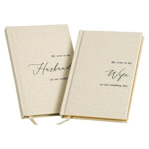 Cream Linen Vow Books (Set of 2)