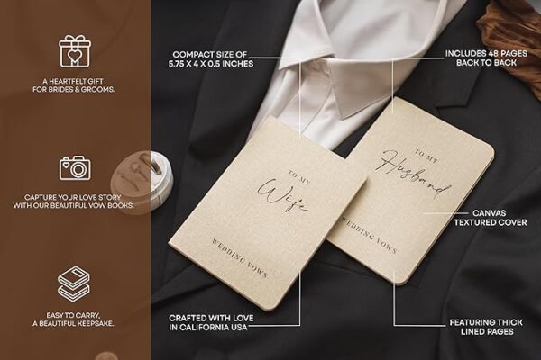 Vow Books (Set of 2 - Design 2): Soft Cream Canvas Linen, 48 Lined Pages (5.75" x 4") - Image 2