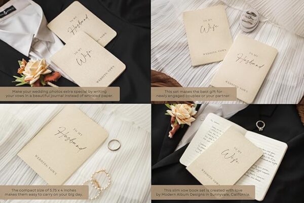 Vow Books (Set of 2 - Design 2): Soft Cream Canvas Linen, 48 Lined Pages (5.75" x 4") - Image 3
