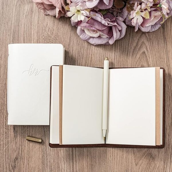 Handcrafted Cowhide Wedding Vow Books (Set of 2) - Image 3