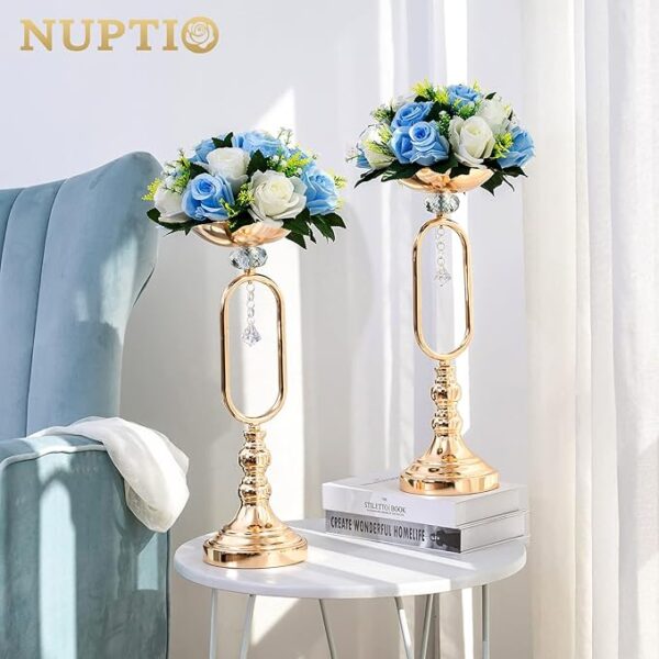 10-Pack Blue & White Fake Flower Ball Bouquets – 15-Head Plastic Roses - Image 4
