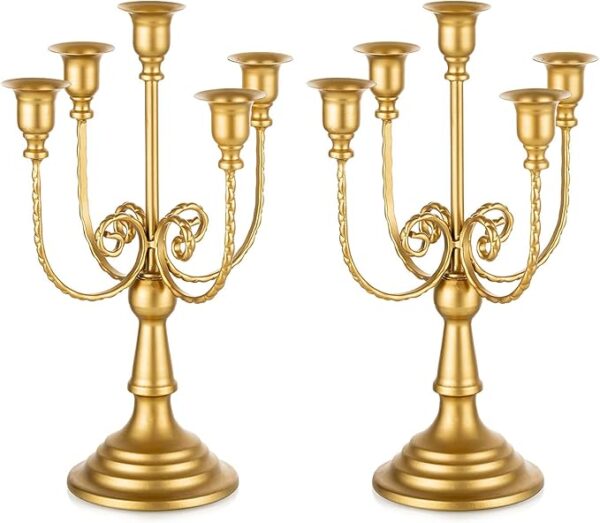 Gold Candle Holders: 5 Arm, 11.8" (Set of 2)