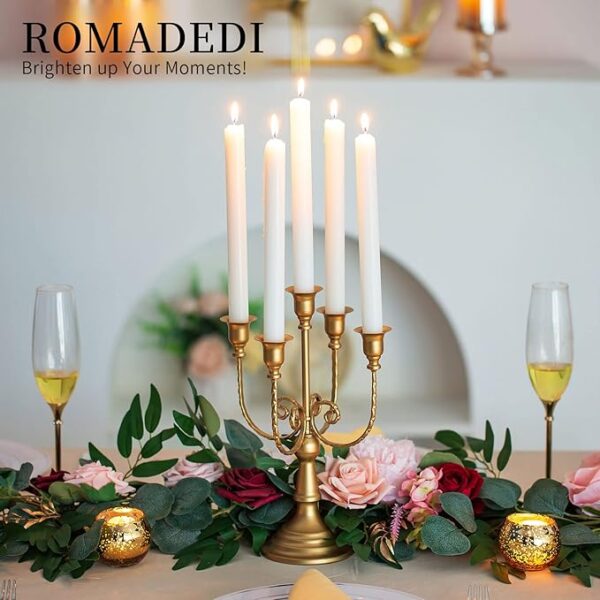 Gold Candle Holders: 5 Arm, 11.8" (Set of 2) - Image 2