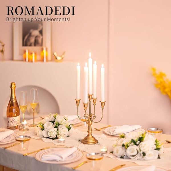 Gold Candle Holders: 5 Arm, 11.8" (Set of 2) - Image 3