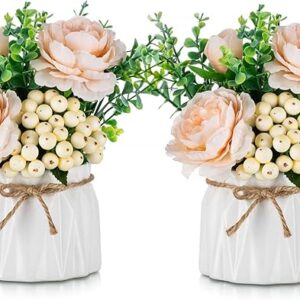 2pcs Small Fake Champagne Flower Arrangement in Vases (Silk Roses).
