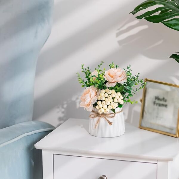 2pcs Small Fake Champagne Flower Arrangement in Vases (Silk Roses). - Image 3