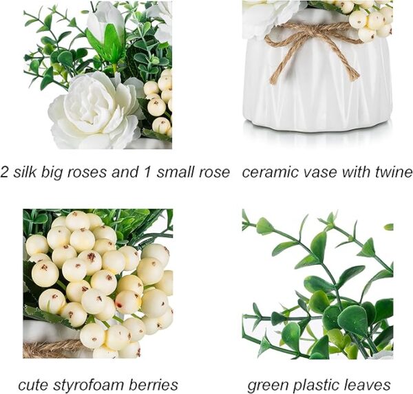 2pcs Small Fake Champagne Flower Arrangement in Vases (Silk Roses). - Image 4
