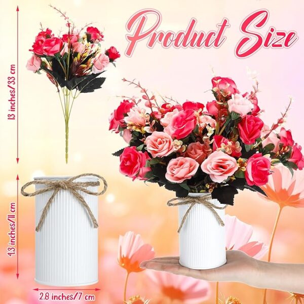 12 Sets Rose Red Artificial Rose Wedding Centerpieces with Vases & Metal Pots - Image 3