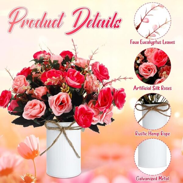 12 Sets Rose Red Artificial Rose Wedding Centerpieces with Vases & Metal Pots - Image 4