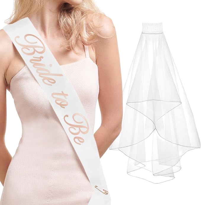 Fetti White Bridal Veil + Sash Kit (Rose Gold Foil)