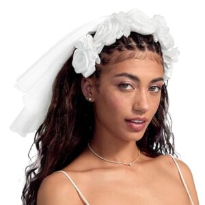 Fetti White Rosette Tulle + Pearl Bridal Headband Veil
