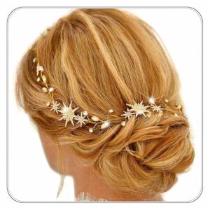 21-inch Gold Star Rhinestone Bridal Hair Vine.