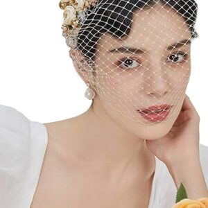 Mesh Flower Pearl Veil Fascinator Headband