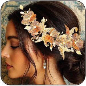 Catery Gold Flower & Butterfly Bridal Hair Vine