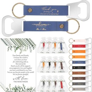 50 Sets Wedding Bottle Opener Favors with PU Leather Keychains, Cards & Organza Bags