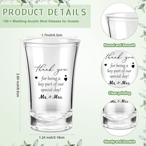 100 Sets Wedding Shot Glass Favors with Thank You Cards & Organza Bags - Image 2