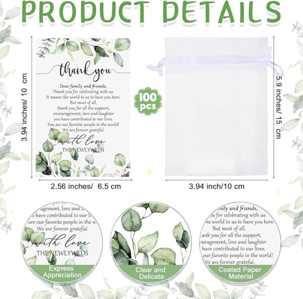 100 Sets Wedding Shot Glass Favors with Thank You Cards & Organza Bags - Image 3