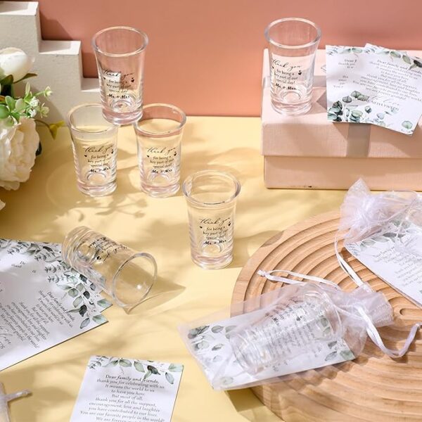 100 Sets Wedding Shot Glass Favors with Thank You Cards & Organza Bags - Image 4