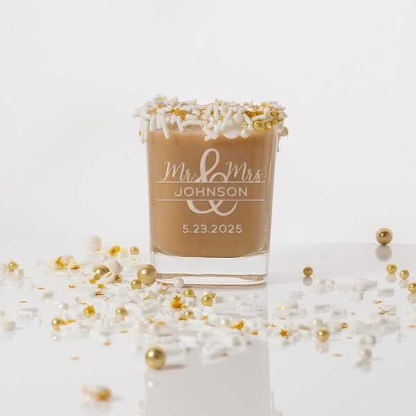 Personalized Mr & Mrs Wedding Shot Glass - Image 2