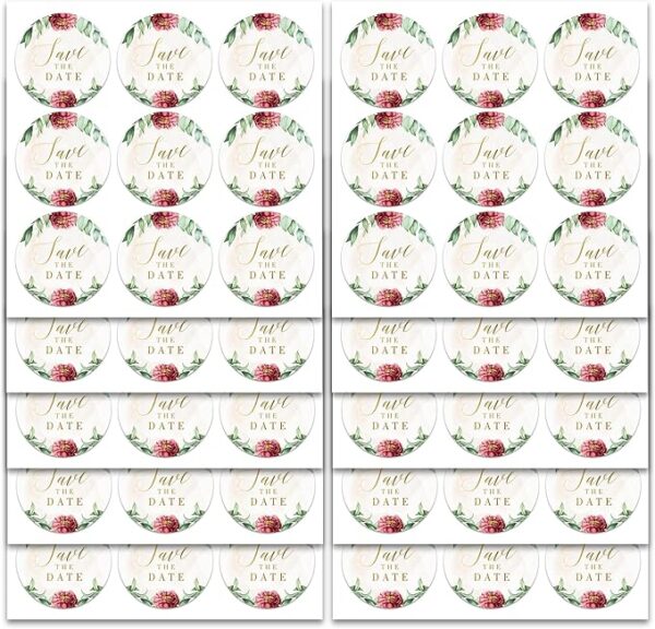 Red Floral Save The Date Stickers (108pcs) - Image 2