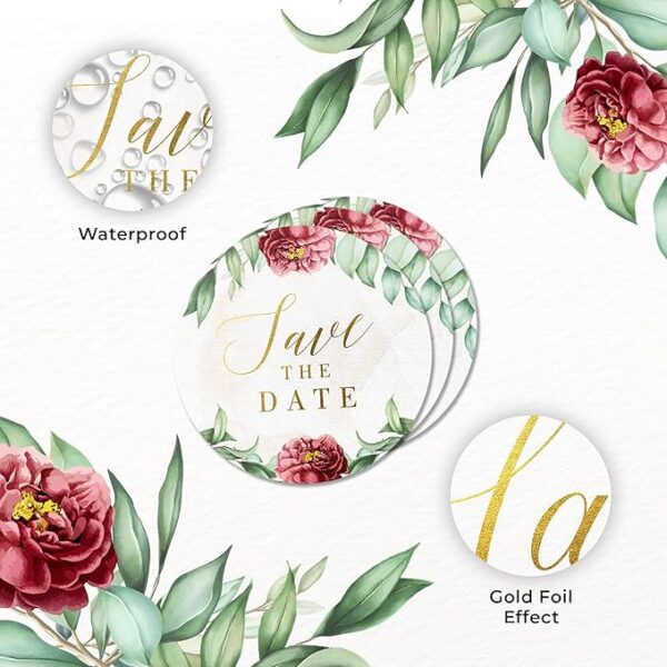 Red Floral Save The Date Stickers (108pcs) - Image 4