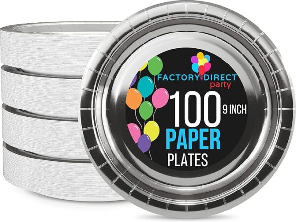 100-Pack Silver Disposable Paper Plates