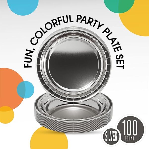 100-Pack Silver Disposable Paper Plates - Image 2