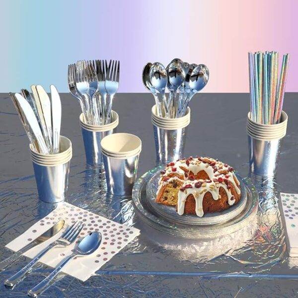 Silver Star Disposable Party Set (201-Piece) - Image 4