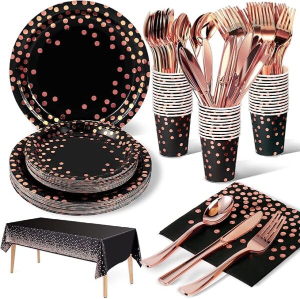 Black & Rose Gold Party Supplies (141 Pcs)