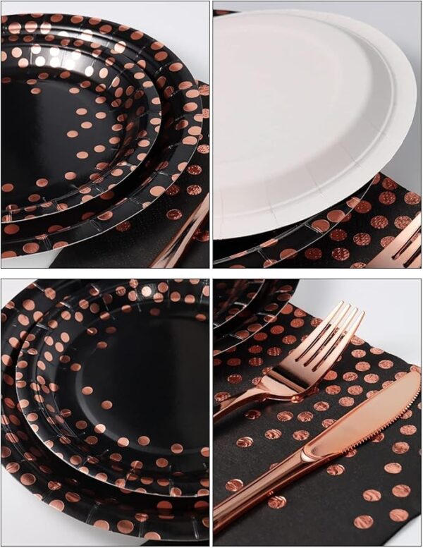 Black & Rose Gold Party Supplies (141 Pcs) - Image 2